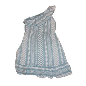 VALENTINA NALDI Vintage  Blue White 100% Linen One Shoulder Dress Women's Size S